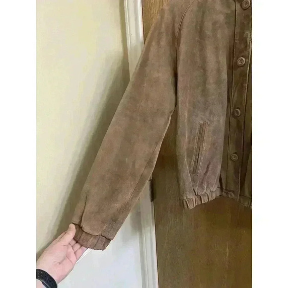 Vintage Di Vinci Suede Leather Jacket Button-up Tan Size 7/8 Heavy - Picture 2 of 12
